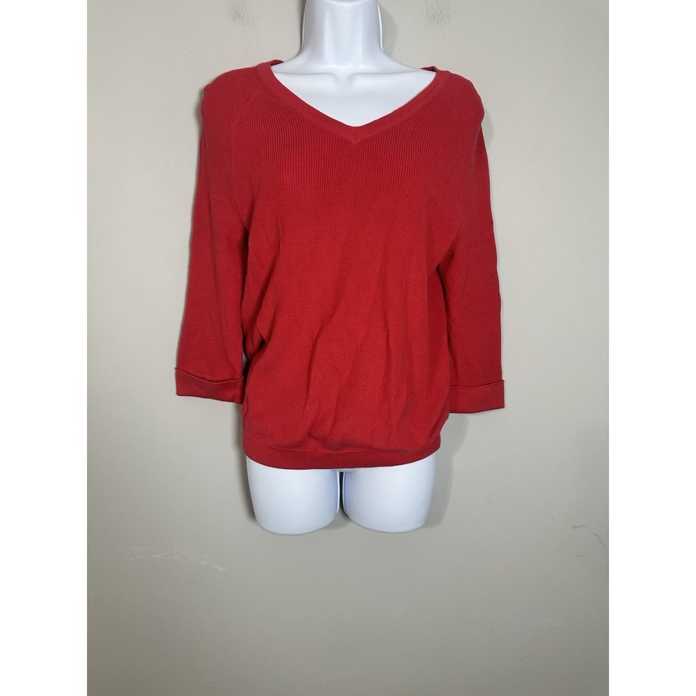 NWT Belford New York 100% Pima Cotton V-Neck Sweater Crimson Red Women's Size XS